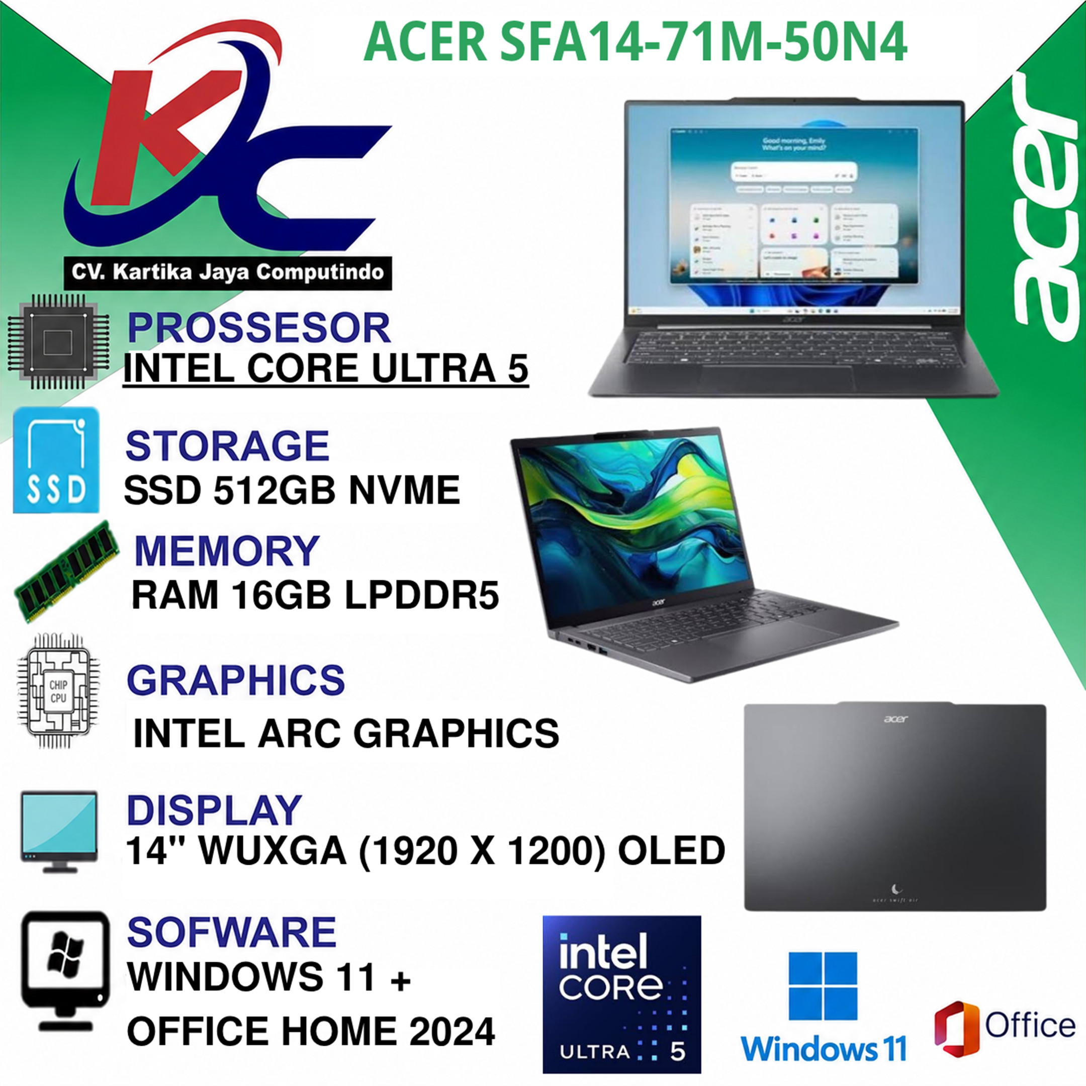 ACER SFA14-71M-50N4  U5-125H/ 16GB/ SSD 512GB/ W11 OHS SILVER